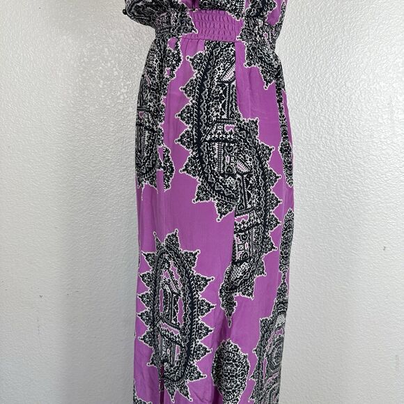 Anthropologie Maeve Dress Women XS Purple Black Silk Chiffon Tank Midi Boho - Picture 10 of 16